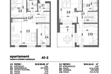 Rzut - Mieszkanie na sprzedaż 4 pokoje o powierzchni 89,53 m² - numer A1-2 w Aleja Miodowa