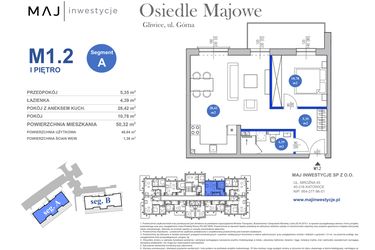 Rzut - Mieszkanie na sprzedaż 2 pokoje o powierzchni 50,32 m² - numer M1.2 w Osiedle Majowe 2.0 etap II