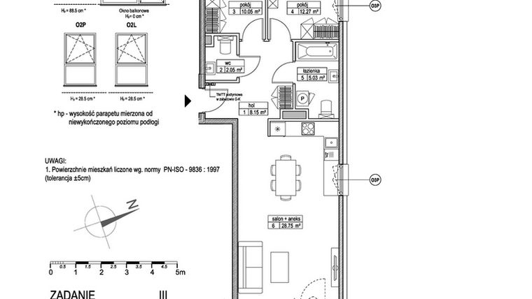 Rzut - Mieszkanie na sprzedaż 3 pokoje o powierzchni 66,13 m² - numer A.2.2.1 w Atut III