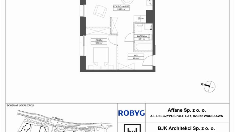Rzut - Mieszkanie na sprzedaż 2 pokoje o powierzchni 48,55 m² - numer A.8M03 w WENDY
