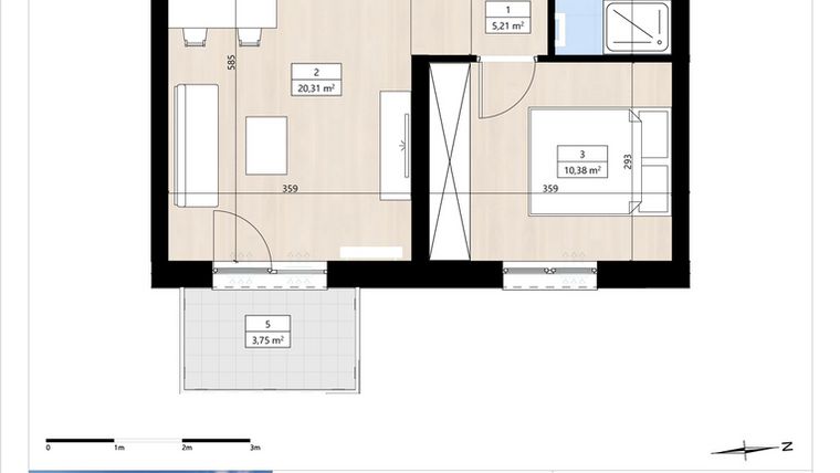 Rzut - Mieszkanie na sprzedaż 2 pokoje o powierzchni 40,13 m² - numer B3/1/20 w Montano bud. B3