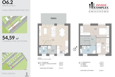 Rzut - Mieszkanie na sprzedaż 3 pokoje o powierzchni 54,59 m² - numer O6.2 w Osiedle Gwiazdowo etap 9
