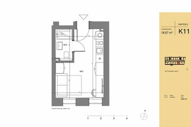 Rzut - Mieszkanie na sprzedaż 1 pokój o powierzchni 18,67 m² - numer K11 w Rezydencja San Petrus