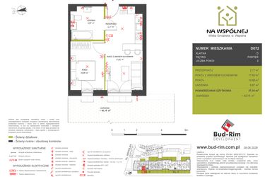 Rzut - Mieszkanie na sprzedaż 2 pokoje o powierzchni 37,34 m² - numer D72 w Na Wspólnej etap 2