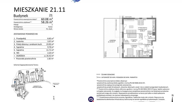 Rzut - Mieszkanie na sprzedaż 3 pokoje o powierzchni 58,26 m² - numer 21.11 w Osiedle Pastelowe etap IV