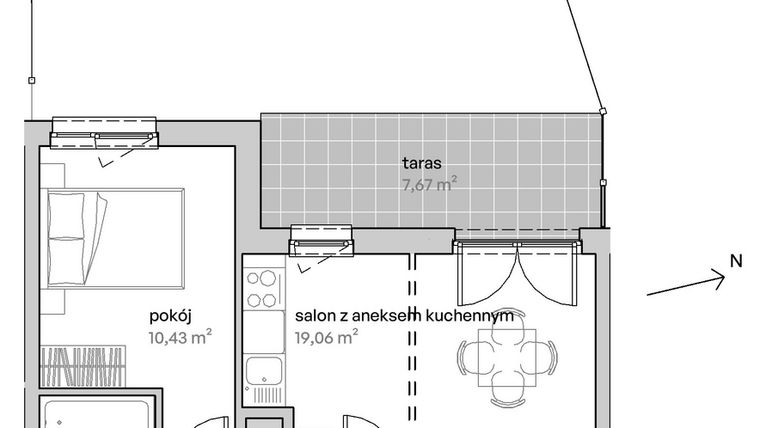 Rzut - Mieszkanie na sprzedaż 2 pokoje o powierzchni 39,73 m² - numer A.00.003 w Unii Lubelskiej Vita