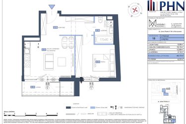 Rzut - Mieszkanie na sprzedaż 2 pokoje o powierzchni 44,17 m² - numer 18 w Apartamenty Jana Pawła 34