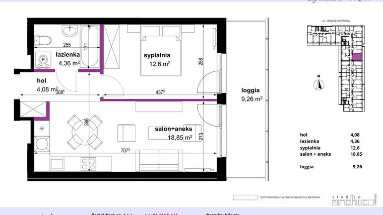 Rzut - Mieszkanie na sprzedaż 2 pokoje o powierzchni 39,89 m² - numer 74 w Wojciechowska Square