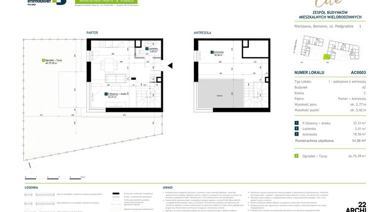 Rzut - Mieszkanie na sprzedaż 1 pokój o powierzchni 54,88 m² - numer AC0003 w Viva Cité 2