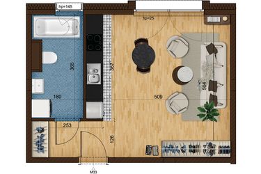 Rzut - Mieszkanie na sprzedaż 1 pokój o powierzchni 34,34 m² - numer 6_33 w Nowe Zabrze