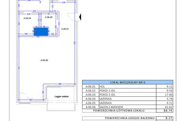 Rzut - Mieszkanie na sprzedaż 3 pokoje o powierzchni 88,74 m² - numer A.06 w Gaja Park
