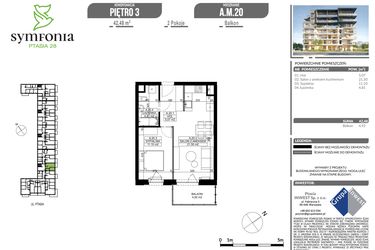 Rzut - Mieszkanie na sprzedaż 2 pokoje o powierzchni 42,48 m² - numer A.20 w Symfonia Ptasia 28