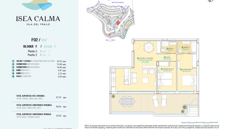 Rzut - Mieszkanie na sprzedaż 2 pokoje o powierzchni 80 m² - numer CAV-MS-5138 w Isea Calma - Aguilas