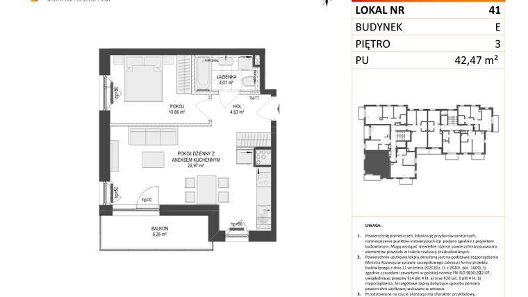 Rzut - Mieszkanie na sprzedaż 2 pokoje o powierzchni 42,47 m² - numer E.41 w Osiedle Warszawska