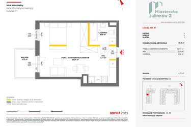 Rzut - Mieszkanie na sprzedaż 1 pokój o powierzchni 36,28 m² - numer 11 w Miasteczko Julianów etap 2