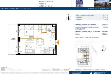 Rzut - Mieszkanie na sprzedaż 2 pokoje o powierzchni 35,73 m² - numer 1.03 w The Blue