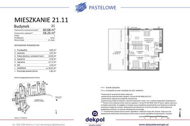 Rzut - Mieszkanie na sprzedaż 3 pokoje o powierzchni 58,26 m² - numer 21.11 w Osiedle Pastelowe etap IV