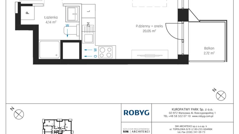 Rzut - Mieszkanie na sprzedaż 1 pokój o powierzchni 26,82 m² - numer A1/4M07 w Sky Point - Apartamenty Inwestycyjne