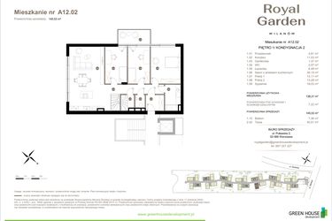 Rzut - Mieszkanie na sprzedaż 5 pokoi o powierzchni 138,31 m² - numer A12.02 w Royal Garden Wilanów Apartamenty