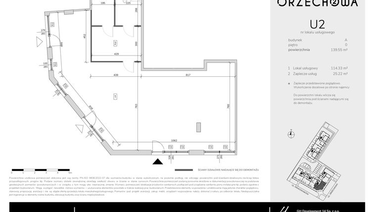 Rzut - Lokal użytkowy na sprzedaż 1 pokój o powierzchni 139,55 m² - numer U2 w Orzechowa 2