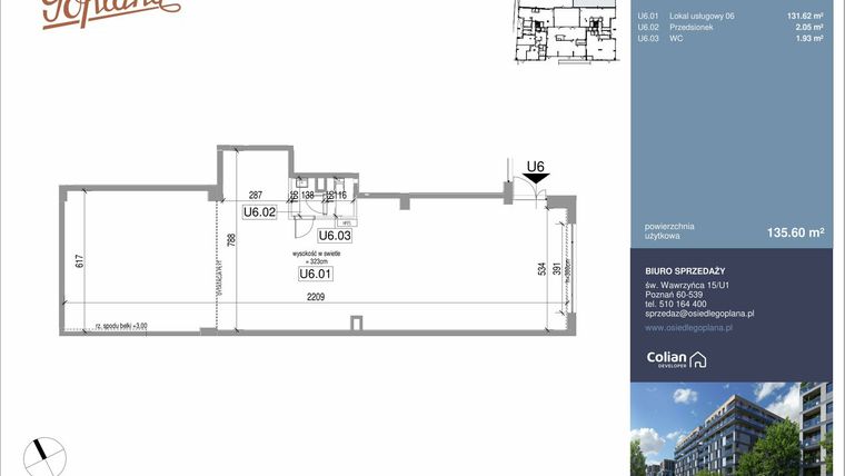 Rzut - Lokal użytkowy na sprzedaż 1 pokój o powierzchni 135,6 m² - numer F/U6 w Goplana budynek F