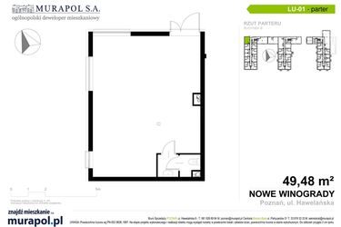 Rzut - Lokal użytkowy na sprzedaż 1 pokój o powierzchni 49,48 m² - numer LU.001 w Nowe Winogrady