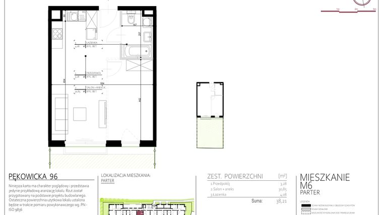 Rzut - Mieszkanie na sprzedaż 1 pokój o powierzchni 38,21 m² - numer 6 w Pękowicka 96