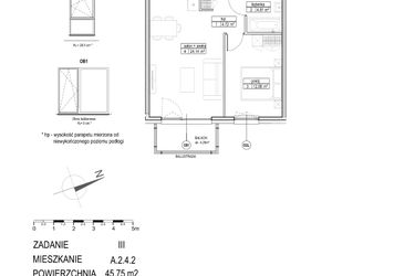 Rzut - Mieszkanie na sprzedaż 2 pokoje o powierzchni 45,75 m² - numer A.2.4.2 w Atut III