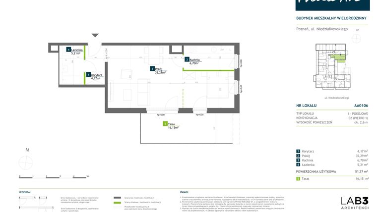 Rzut - Mieszkanie na sprzedaż 1 pokój o powierzchni 51,37 m² - numer AA0106 w Vilda Arte