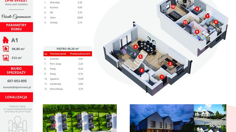 Rzut - Dom na sprzedaż 4 pokoje o powierzchni 98,8 m² - numer A1 w Osiedle Cynamonowe