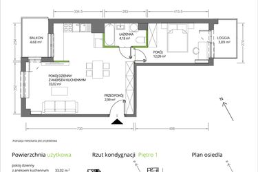Rzut - Mieszkanie na sprzedaż 2 pokoje o powierzchni 52,28 m² - numer 1/050 w Krakowska Vita