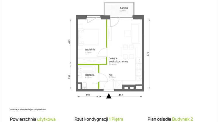Rzut - Mieszkanie na sprzedaż 2 pokoje o powierzchni 39,59 m² - numer 2.1.13 w Aroniowa Vita