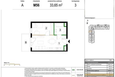 Rzut - Mieszkanie na sprzedaż 2 pokoje o powierzchni 33,65 m² - numer M56 w Zagórskie Tarasy