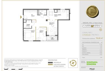 Rzut - Mieszkanie na sprzedaż 3 pokoje o powierzchni 78,45 m² - numer WKJ-LM-01 w Wola Księcia Janusza
