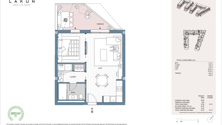 Rzut - Mieszkanie na sprzedaż 1 pokój o powierzchni 44,5 m² - numer LK33B w Lakun