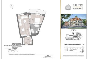 Rzut - Mieszkanie na sprzedaż 2 pokoje o powierzchni 55,04 m² - numer 1.17 w Baltic Luxury Residence