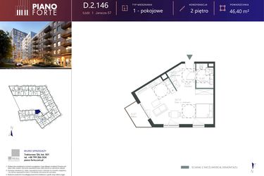 Rzut - Mieszkanie na sprzedaż 1 pokój o powierzchni 46,4 m² - numer D.2.146 w Piano