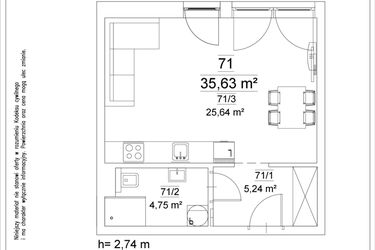 Rzut - Mieszkanie na sprzedaż 1 pokój o powierzchni 35,63 m² - numer 71 w Osiedle Teatralne 19