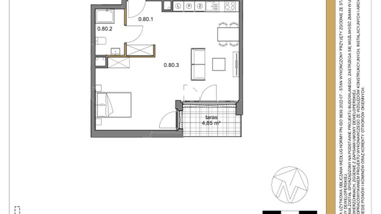 Rzut - Mieszkanie na sprzedaż 1 pokój o powierzchni 49 m² - numer 80 w Osiedle Sfera etap II