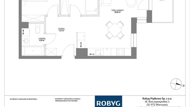 Rzut - Mieszkanie na sprzedaż 3 pokoje o powierzchni 58,58 m² - numer 2M01 w Piątkowo Residence