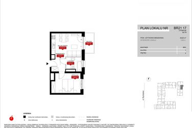 Rzut - Mieszkanie na sprzedaż 2 pokoje o powierzchni 38,51 m² - numer BR21/17 w Browary Wrocławskie 2