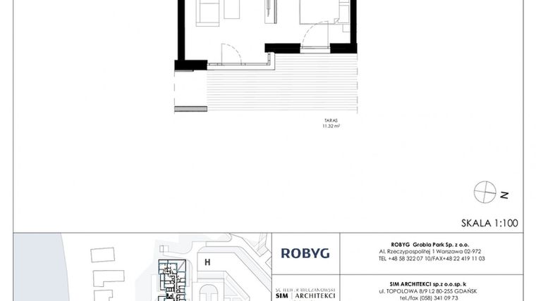 Rzut - Mieszkanie na sprzedaż 1 pokój o powierzchni 38,63 m² - numer G'.0M04 w Nadmotławie Apartments
