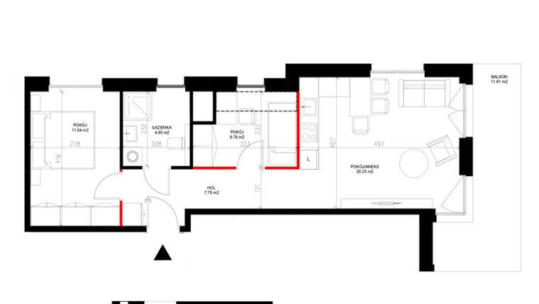 Rzut - Mieszkanie na sprzedaż 2 pokoje o powierzchni 51,14 m² - numer F.3.6 w INSPIRE ETAP V – bud. F, G