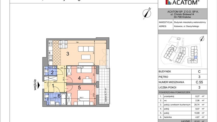 Rzut - Mieszkanie na sprzedaż 3 pokoje o powierzchni 61,59 m² - numer C55 w Daszyńskiego Park