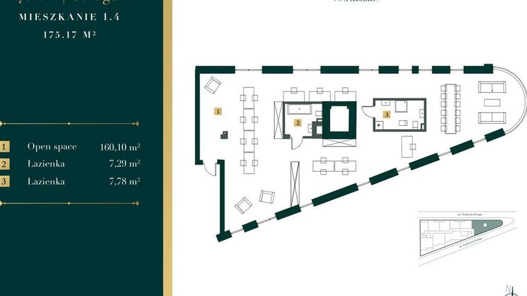 Rzut - Mieszkanie na sprzedaż 1 pokój o powierzchni 170,65 m² - numer 1.4 w New Iron