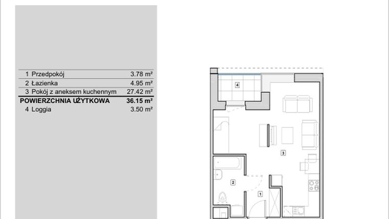 Rzut - Mieszkanie na sprzedaż 1 pokój o powierzchni 36,15 m² - numer H1-A-8-3 w Heyki City