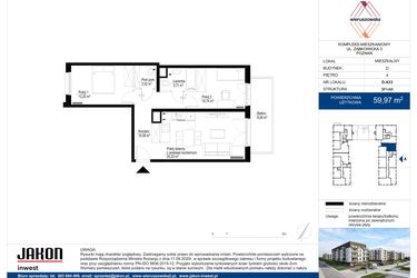 Rzut - Mieszkanie na sprzedaż 3 pokoje o powierzchni 59,97 m² - numer D.A33 w Wieruszowska D