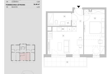 Rzut - Mieszkanie na sprzedaż 2 pokoje o powierzchni 36,44 m² - numer 84.3.10 w ATAL Bronowice