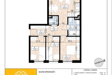 Rzut - Mieszkanie na sprzedaż 4 pokoje o powierzchni 60,29 m² - numer A1/1/3 w ACCANTO