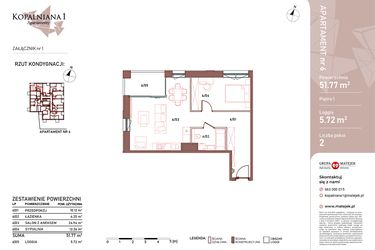 Rzut - Mieszkanie na sprzedaż 2 pokoje o powierzchni 51,77 m² - numer 6 w Kopalniana